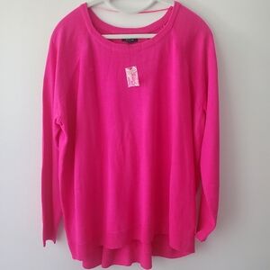 APT 9 Bright Pink Long Sleeve Tunic Sweater XL Casual Preppy Soft NWOT Tiny Flaw
